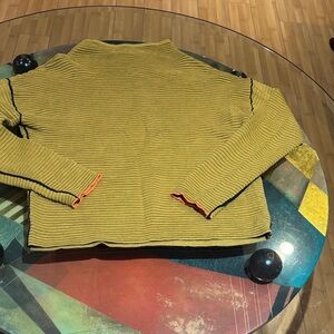 Lisa Todd Mustard Turtleneck Sweater with Black and Red Trim